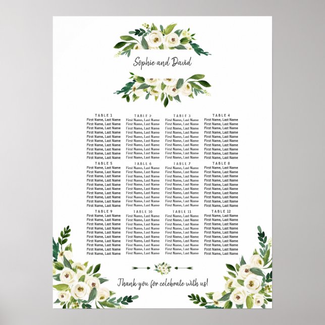 Écriture Florale en fleurs blanc Tableau de sièges (Devant)