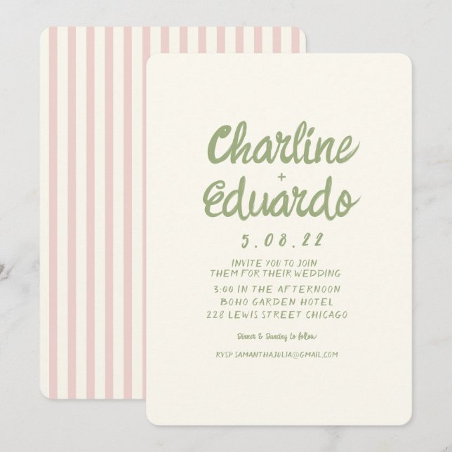 Écriture manuelle Pastel Retro Simple Faire-part d (Devant / Derrière)