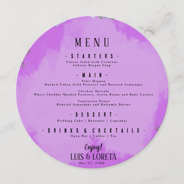 Écriture Mariage Dîner Menu (Devant)