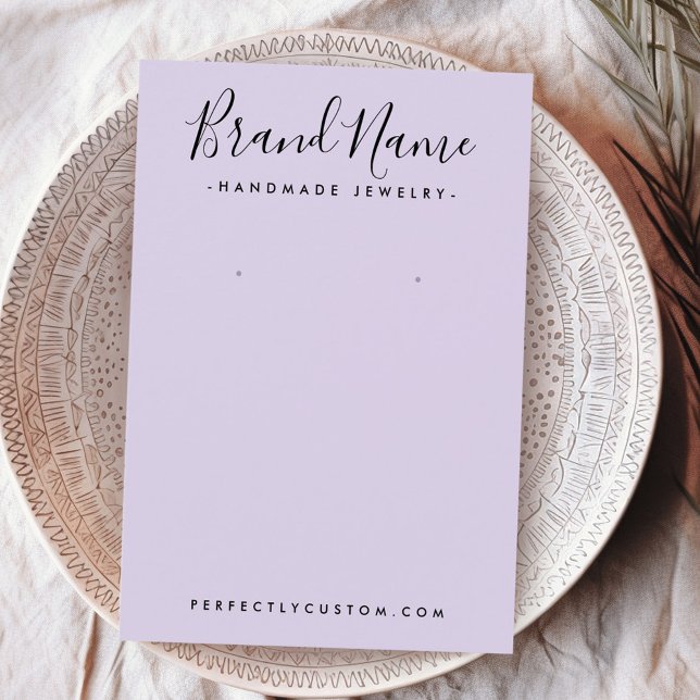 Écriture moderne ajouter logo violet carte d'affic (Modern script add logo purple earring display card)