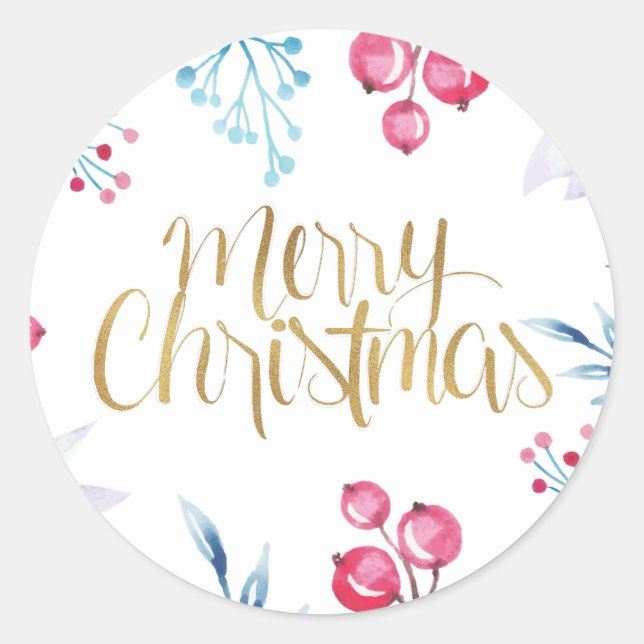 Écriture or aquarelle florale autocollant de noël (Devant)