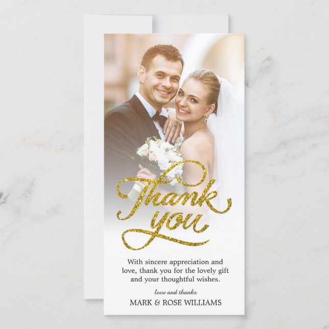 écriture or | carte de remerciements mariage (Devant)