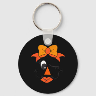 Ecrow Face Eyelashes Winking Girl Bow Halloween Keychain