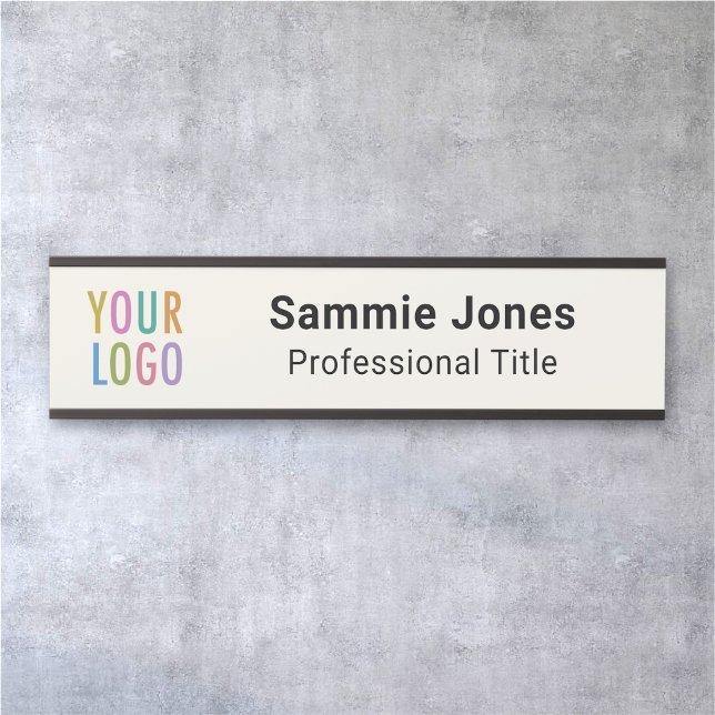 Ecru 2x8 Wall Name Plate Business Logo Changeable (MISOOK Ecru Door Name Plate with Logo)