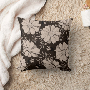 Ecru and black floral pattern throw pillow