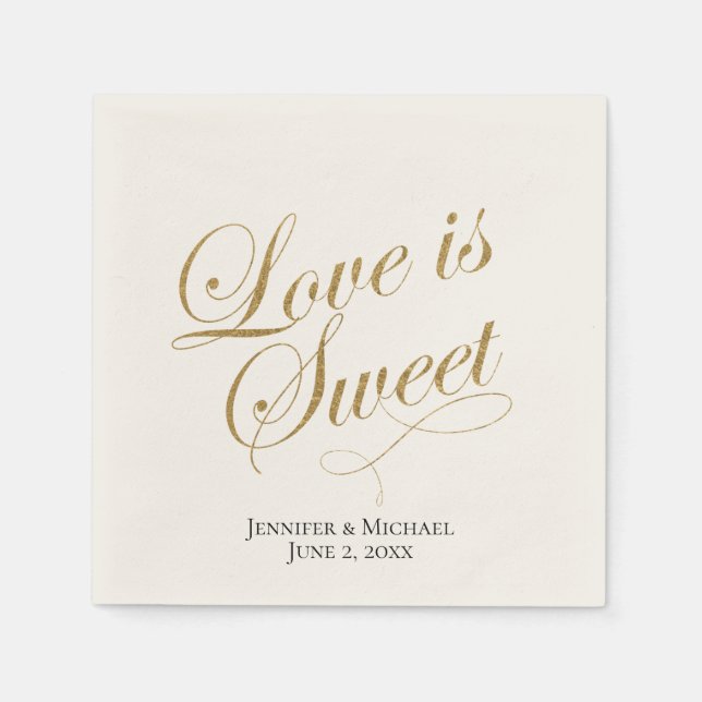 Ecru and Gold Love is Sweet Napkin (Front)