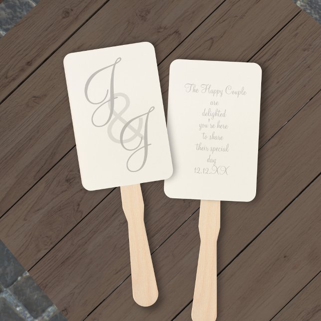 Ecru and Gray Script Monogram Hand Fan (Creator Uploaded)