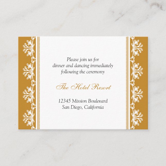 Ecru brown filigree wedding reception enclosure card (Front)