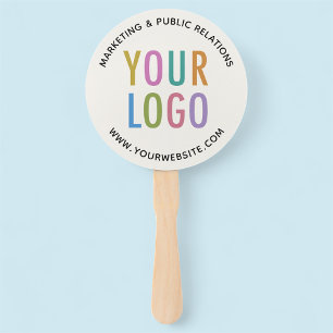Ecru Custom Paper Fans on a Stick with Logo Round