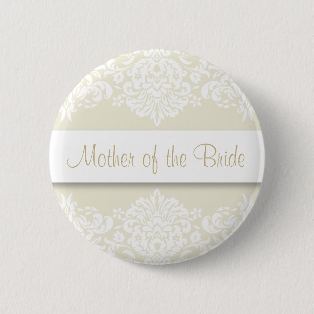 Ecru Damask Mother of the Bride Button (Front)