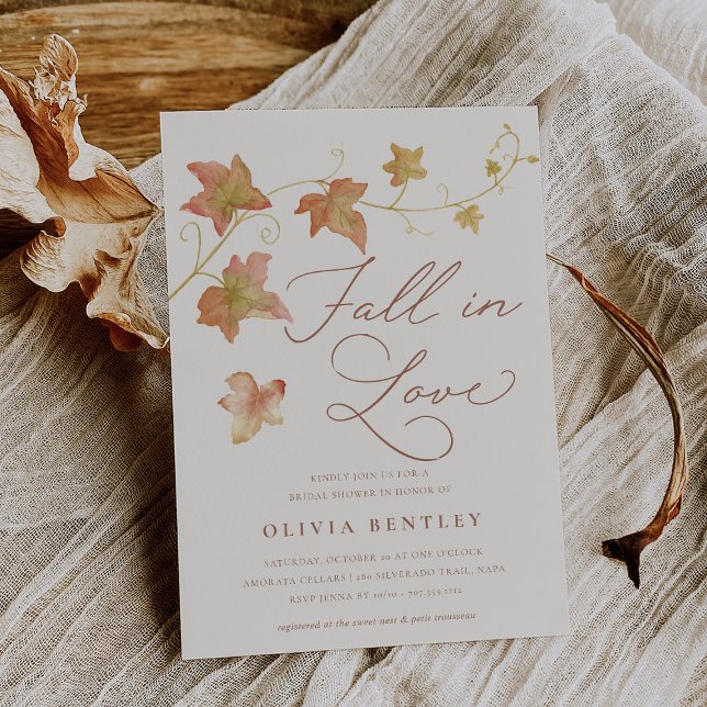 Ecru "Fall in Love" Autumn Leaves Bridal Shower Invitation (Creator Uploaded)