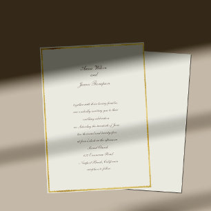 Ecru Gold Simple Elegant Traditional Wedding  Invitation