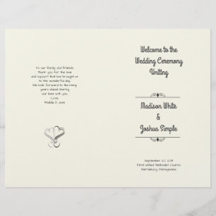 Ecru Hearts Folded Wedding Programme Modèle