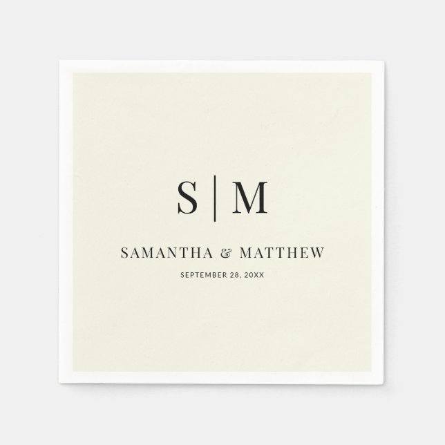 Ecru Ivory Simple Elegant Couple Initials Wedding Napkin (Front)