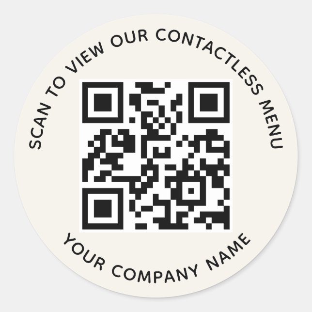 Ecru Menu QR Code Stickers Round Custom Company (Front)