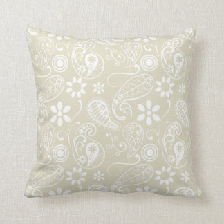 Ecru Paisley; Floral Throw Pillow