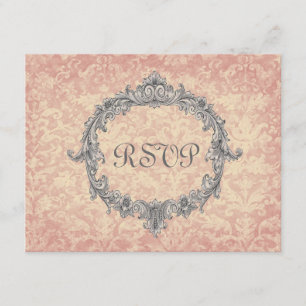 Ecru Peach Damask Vintage RSVP Mariage Réponse