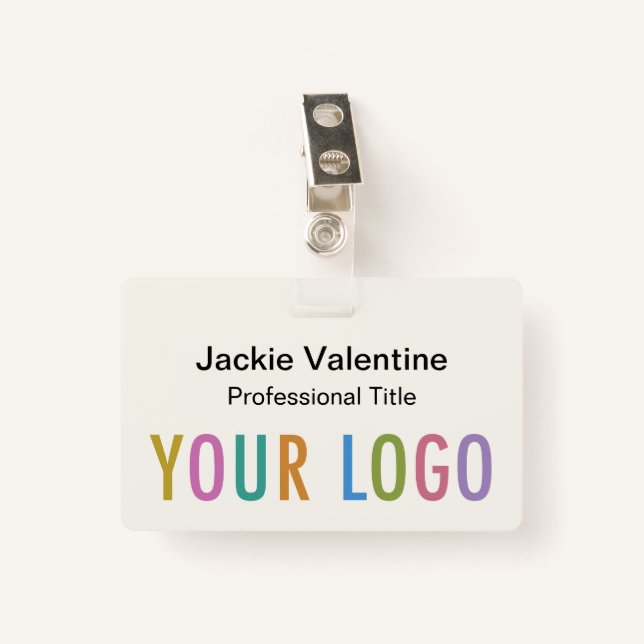 Ecru PVC Name Badge with Reel Clip or Lanyard (Front with Clip)
