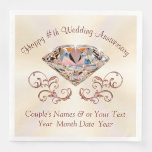 Ecru, Rose Gold Anniversary Napkins, Personalized Napkin