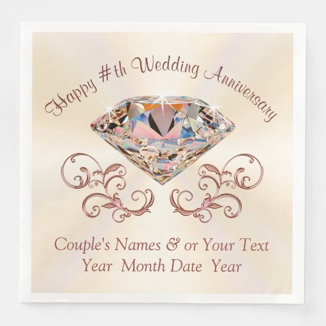 Ecru, Rose Gold Anniversary Napkins, Personalized Napkin (Front)