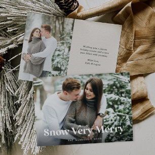 Ecru   Snow Very Merry Two Photo Holiday Card