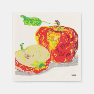 Ecru Standard Cocktail Paper Napkins /Apples