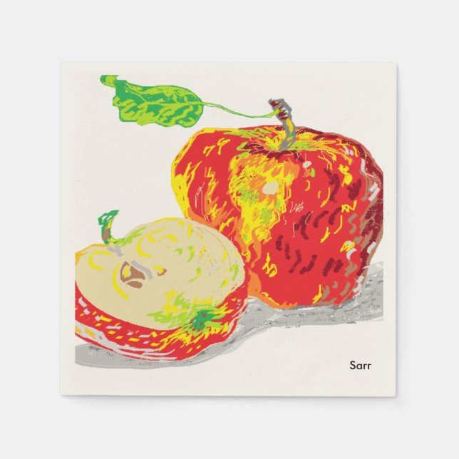 Ecru Standard Cocktail Paper Napkins /Apples (Front)