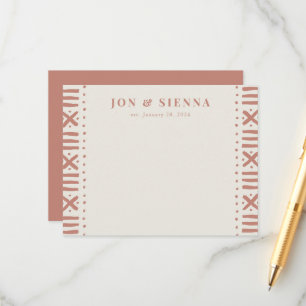 Ecru Terracotta Boho Mudcloth Border Couple's Enclosure Card