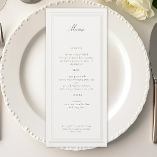 Ecru Triple Formal Elegant Modern Classic Wedding Menu