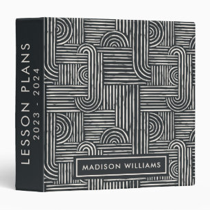 Ecru White Black Minimalist Boho Teacher Planner Binder