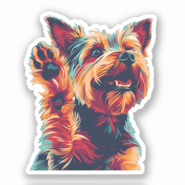 Ecstatic Yorkshire Terrier Waving at You (Front)