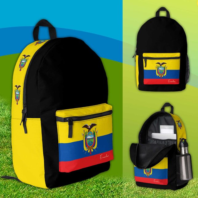Ecuador, black backpack, Ecuador Flag / patriotic Printed Backpack (Creator Uploaded)