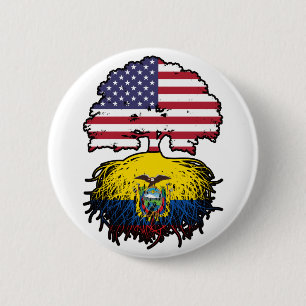 Ecuador Ecuadorian American USA Tree Roots Flag 2 Inch Round Button