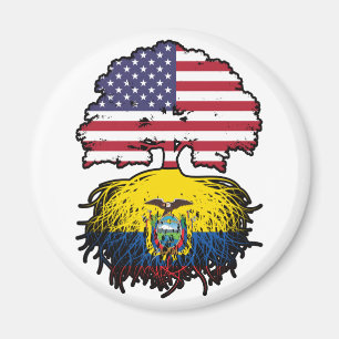 Ecuador Ecuadorian American USA Tree Roots Flag Magnet