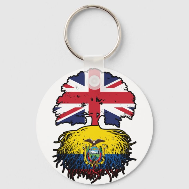 Ecuador Ecuadorian British UK Tree Roots Flag Keychain (Front)
