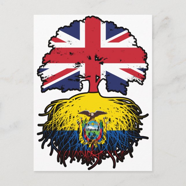 Ecuador Ecuadorian British UK Tree Roots Flag Postcard (Front)