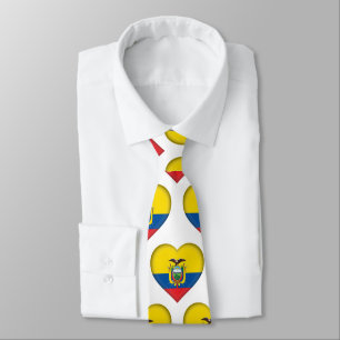 Ecuador Flag Colours Heart Pattern Neck Tie