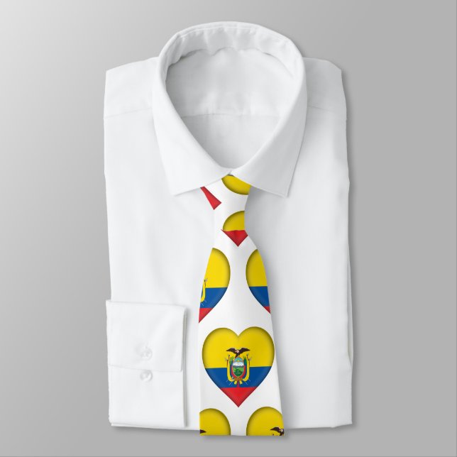 Ecuador Flag Colours Heart Pattern Neck Tie (Tied)