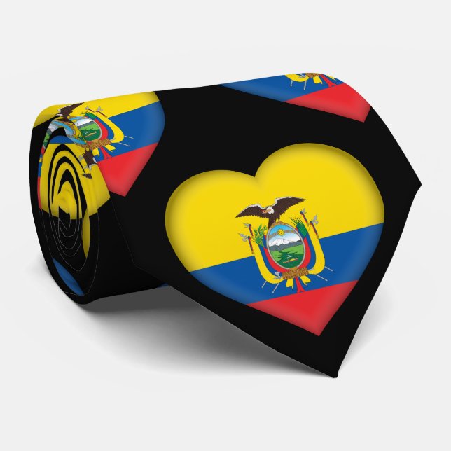 Ecuador Flag Colours Heart Pattern Neck Tie (Rolled)