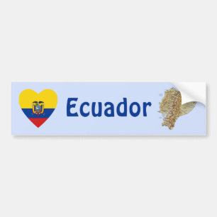 Ecuador Flag Heart + Map Bumper Sticker