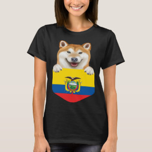 Ecuador Flag Shiba Inu Dog In Pocket T-Shirt