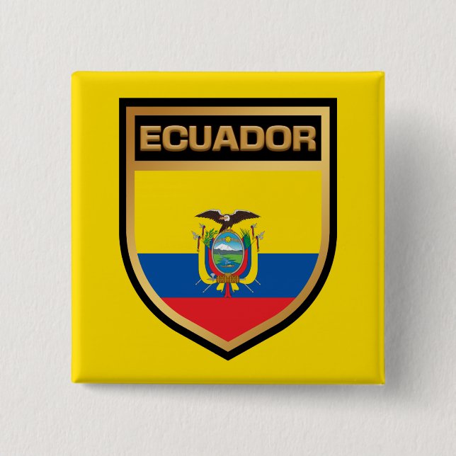 Ecuador Flag Shield 2 Inch Square Button (Front)