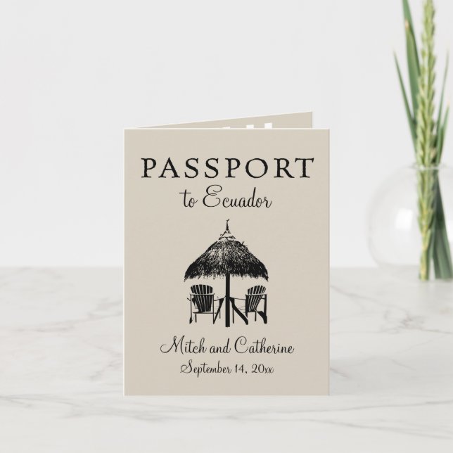 Ecuador Passport with Beach Hut Wedding Invitation (Front)
