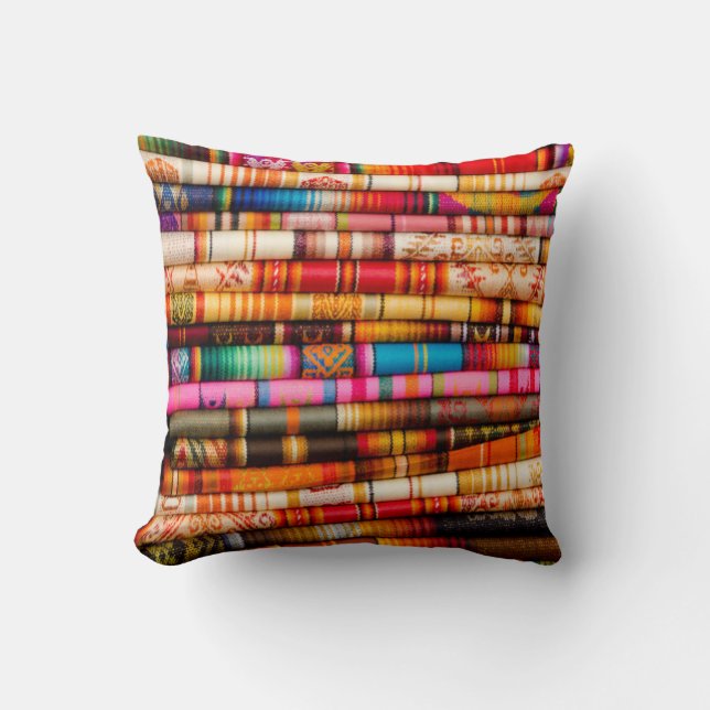 Ecuador, Quito Area, Otavalo Handicraft Market Throw Pillow (Front)