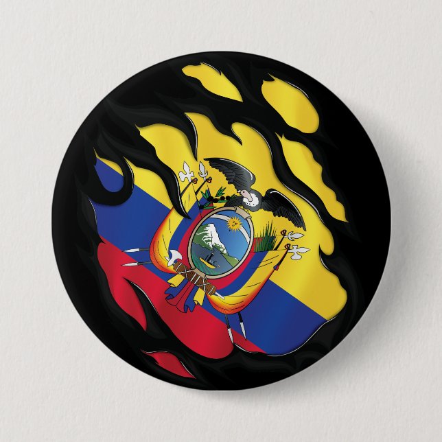 Ecuador Ripped Flag 3 Inch Round Button (Front)