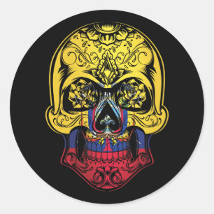 Ecuador  Skull And Roses Flag Classic Round Sticker