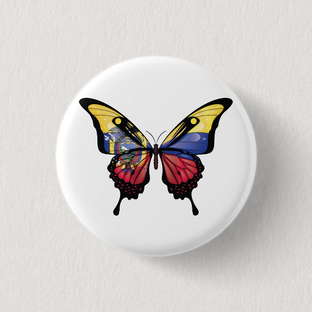 Ecuador Swallowtail Butterfly Flag Sticker 1 Inch Round Button (Front)