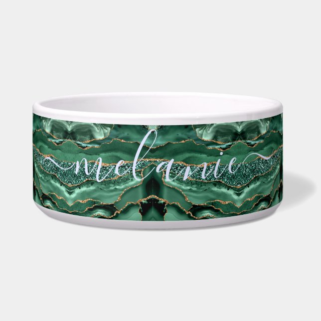 Écuelle Agate Green Gold Parties scintillant Geode Marbre  (Devant)