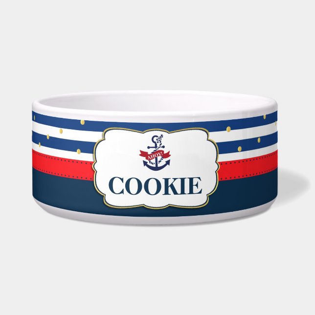 Écuelle Ancre nautique Ahoy Navy Blue Red Dog Cat Pet (Devant)