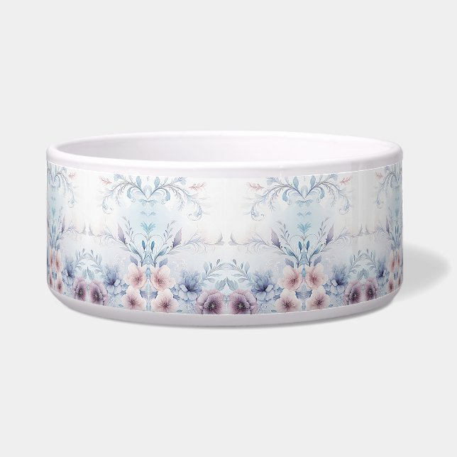 Écuelle Aquarelle Bleu rose Floral Céramique Pet Bowl (Devant)